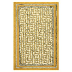 Hand Block Printed Jute Yellow Black Area Rug