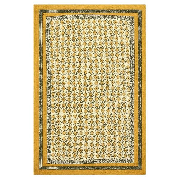 Hand Block Printed Jute Yellow Black Area Rug