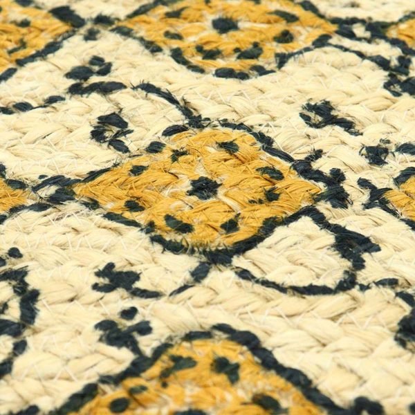 Hand Block Printed Jute Yellow Black Area Rug - Image 5