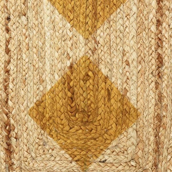 Hand Block Printed Jute Geometric Yellow Rug - Image 8
