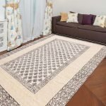 Beige Hand Block Print Cotton Area Dhurrie