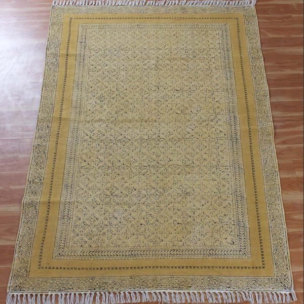 Large Carpet Hand Block Print Antique Rug - Image 3