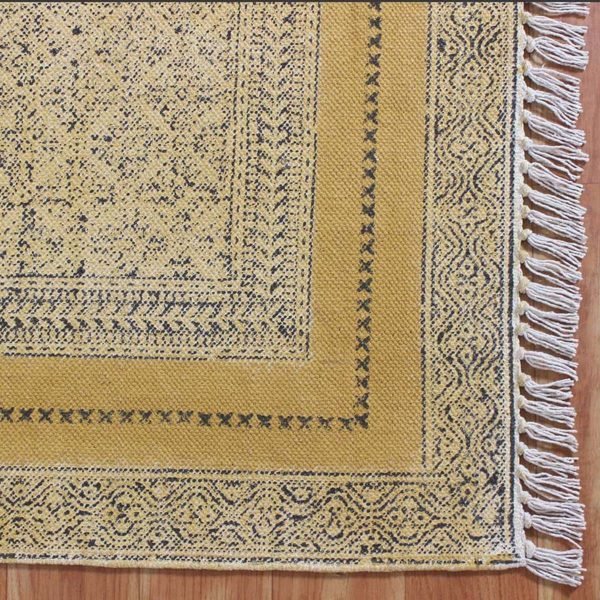 Large Carpet Hand Block Print Antique Rug - Image 7