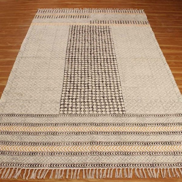 Hand Block Printed Natural Cotton Area Rug - Image 3