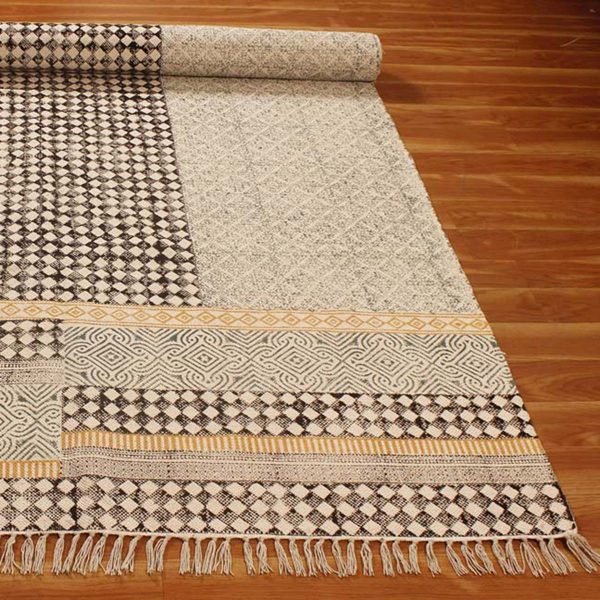 Hand Block Printed Natural Cotton Area Rug - Image 4