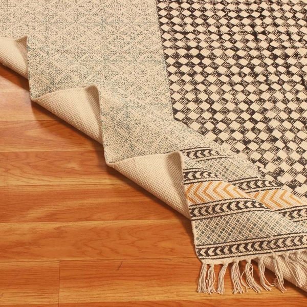 Hand Block Printed Natural Cotton Area Rug - Image 5