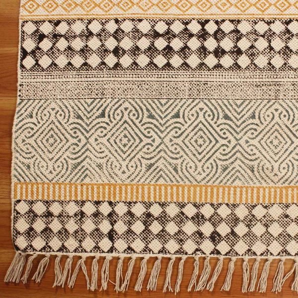 Hand Block Printed Natural Cotton Area Rug - Image 7