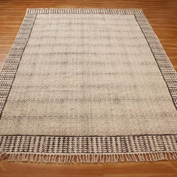 Hand Block Printed Cotton Garden Area Rug - Image 3