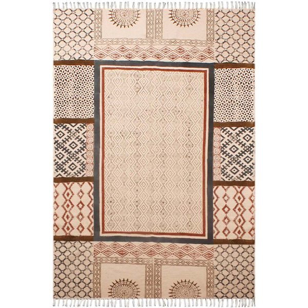 Hand Block Printed Natural Cotton Large Rug
