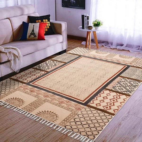 Hand Block Printed Natural Cotton Large Rug - Image 2