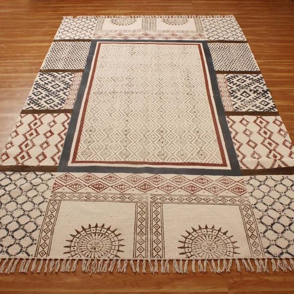 Hand Block Printed Natural Cotton Large Rug - Image 3