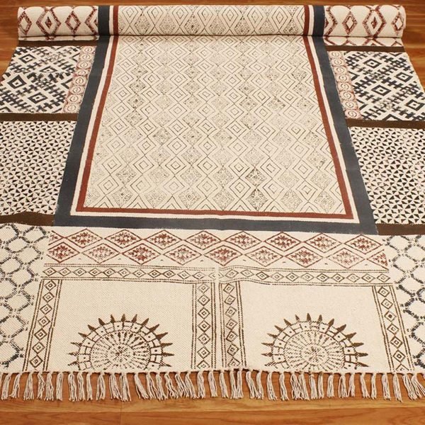 Hand Block Printed Natural Cotton Large Rug - Image 4