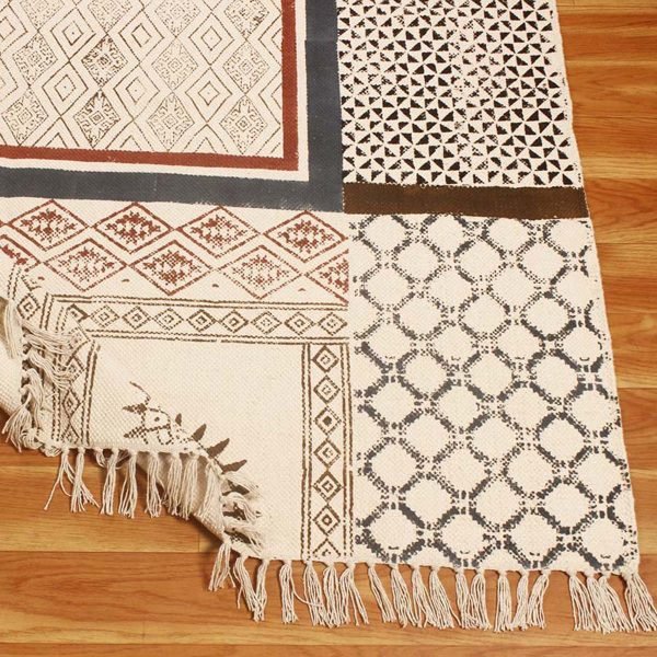 Hand Block Printed Natural Cotton Large Rug - Image 5