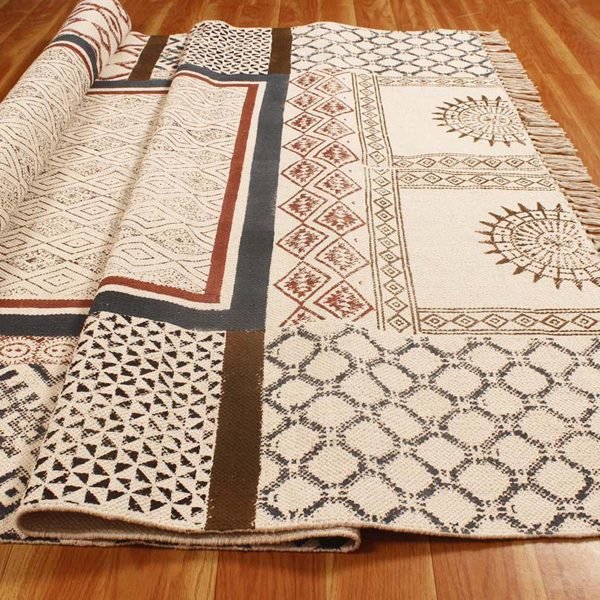Hand Block Printed Natural Cotton Large Rug - Image 7