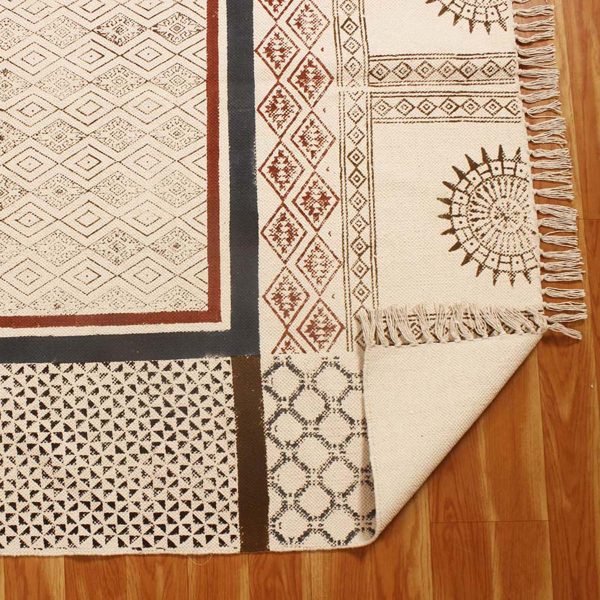 Hand Block Printed Natural Cotton Large Rug - Image 8