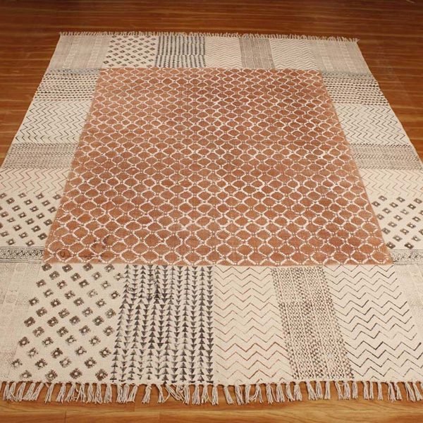 Nevaeh Tribal Rug Bordered Hand Block Printed - Image 3