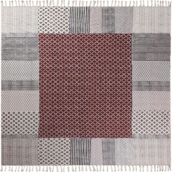Bordered Rug Hand Block Printed Saturn Cotton