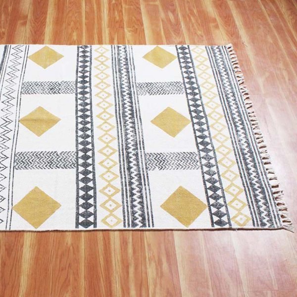 Cotton Hand Block Printed Living Room Rug - Image 3