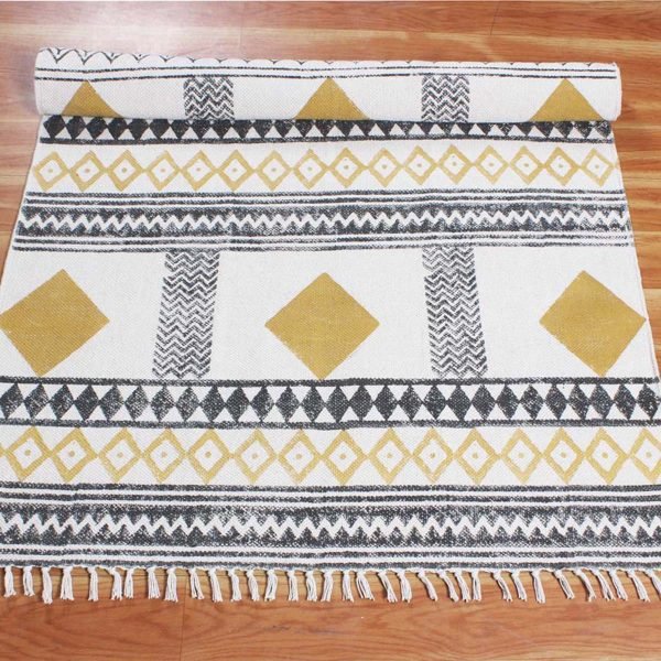 Cotton Hand Block Printed Living Room Rug - Image 4