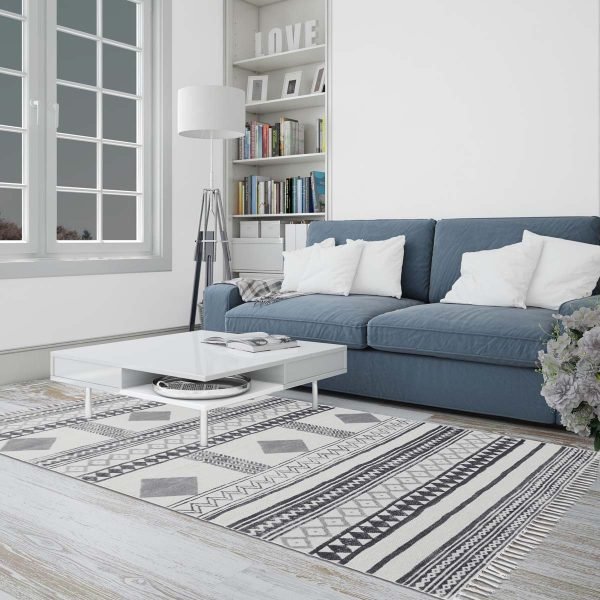Natural Grey Rug Hand Block Printed Carpet - Image 2