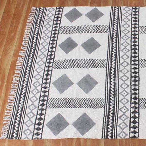 Natural Grey Rug Hand Block Printed Carpet - Image 3