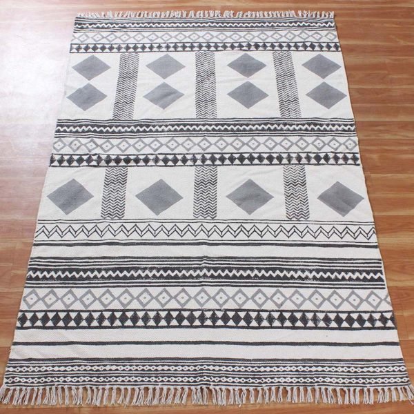 Natural Grey Rug Hand Block Printed Carpet - Image 4