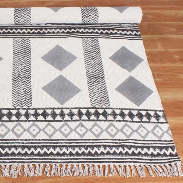 Natural Grey Rug Hand Block Printed Carpet - Image 5
