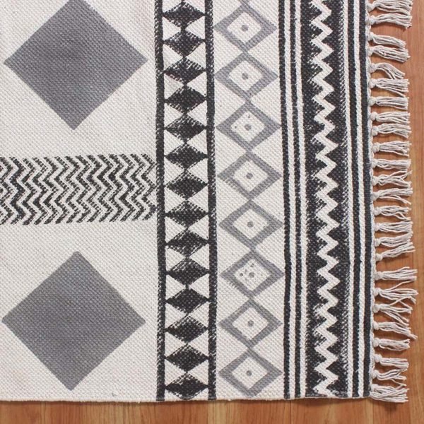 Natural Grey Rug Hand Block Printed Carpet - Image 7