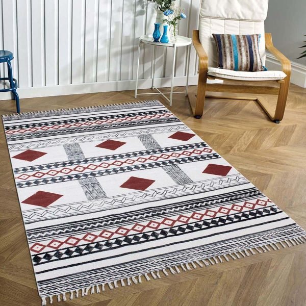 Hand Block Printed Natural Cotton Garden Rug - Image 2