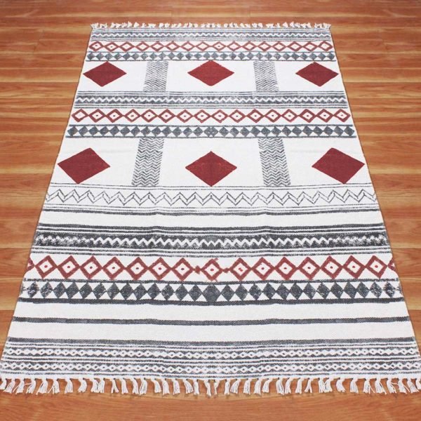 Hand Block Printed Natural Cotton Garden Rug - Image 3