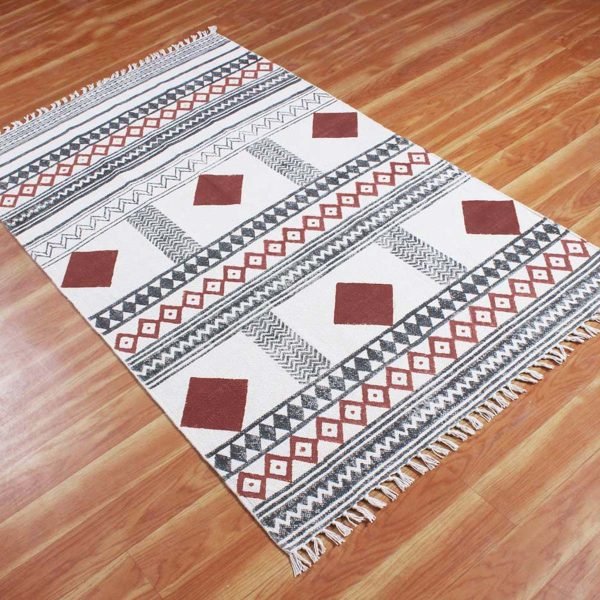 Hand Block Printed Natural Cotton Garden Rug - Image 4