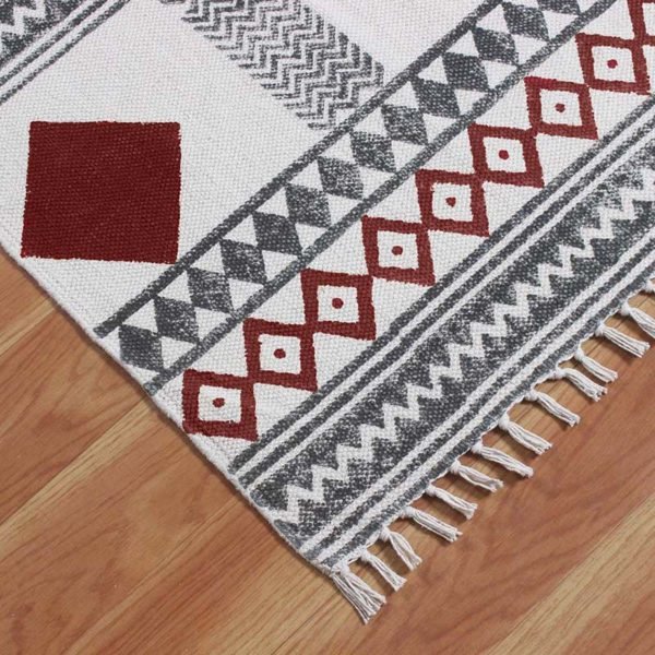 Hand Block Printed Natural Cotton Garden Rug - Image 5