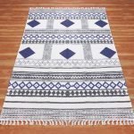 Hand Block Printed Blue Cotton Dining Rug