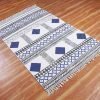 Hand Block Printed Blue Cotton Dining Rug - Image 4
