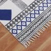 Hand Block Printed Blue Cotton Dining Rug - Image 5