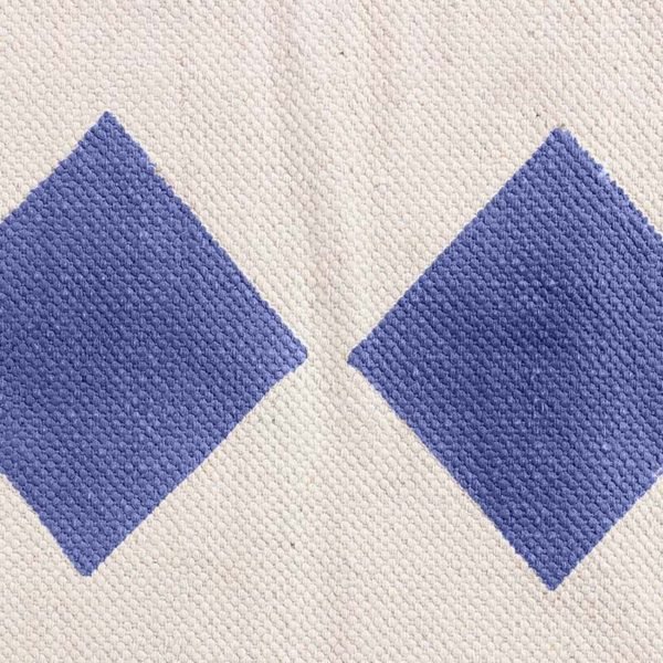Hand Block Printed Blue Cotton Dining Rug - Image 6