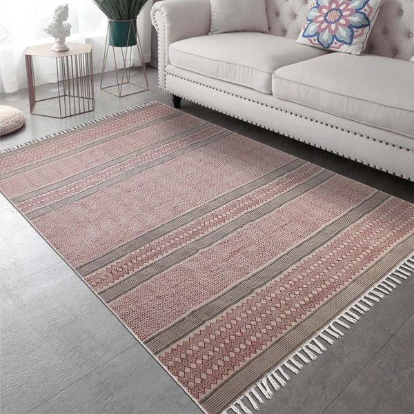 Hand Block Printed Red Cotton Bedroom Rug - Image 2