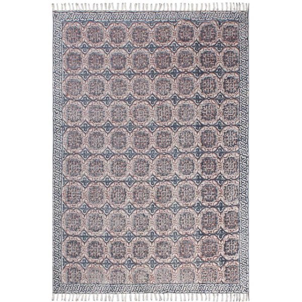 Hand Block Printed Blue Outdoor Large Rug