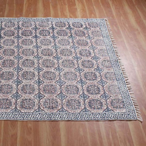 Hand Block Printed Blue Outdoor Large Rug - Image 3