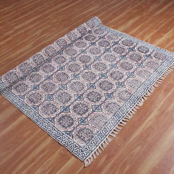 Hand Block Printed Blue Outdoor Large Rug - Image 4