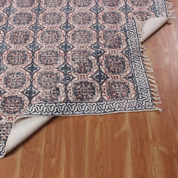 Hand Block Printed Blue Outdoor Large Rug - Image 5