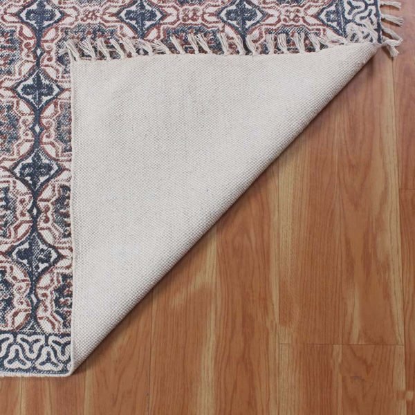 Hand Block Printed Blue Outdoor Large Rug - Image 6