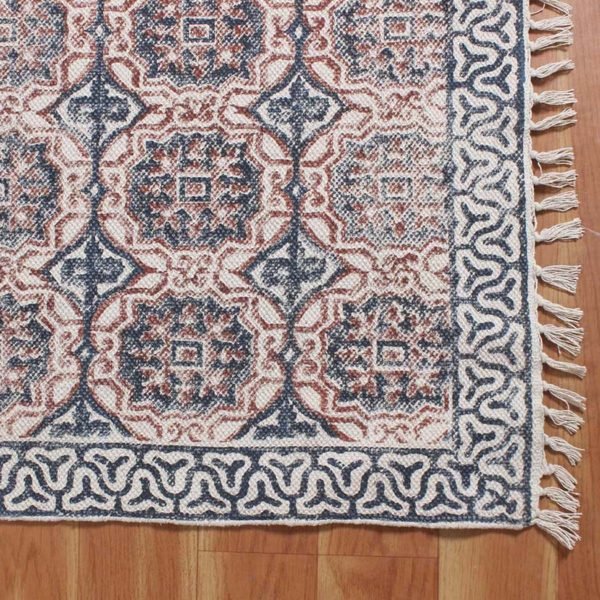 Hand Block Printed Blue Outdoor Large Rug - Image 7