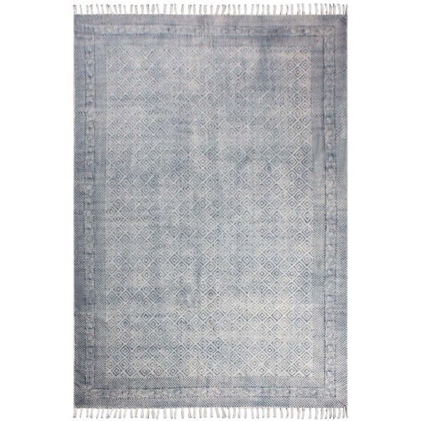 Abstract Hand Block Printed Grey Area Rug
