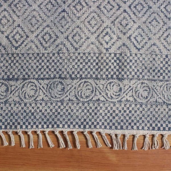 Abstract Hand Block Printed Grey Area Rug - Image 7