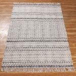 Block Printed Area Rug Black Cotton Dhurrie