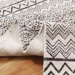 Block Printed Area Rug Black Cotton Dhurrie