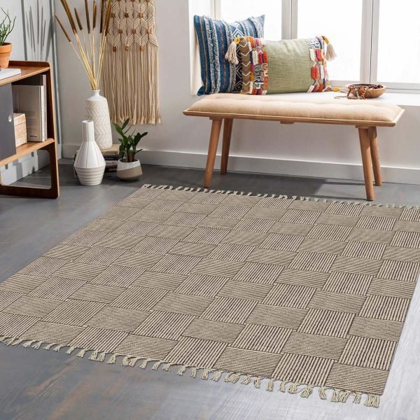 Hand Block Print Large Rug Geometric Dhurrie - Image 2