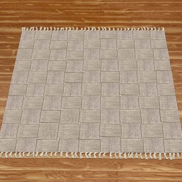 Hand Block Print Large Rug Geometric Dhurrie - Image 3