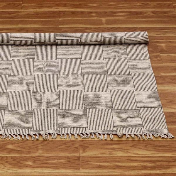 Hand Block Print Large Rug Geometric Dhurrie - Image 4